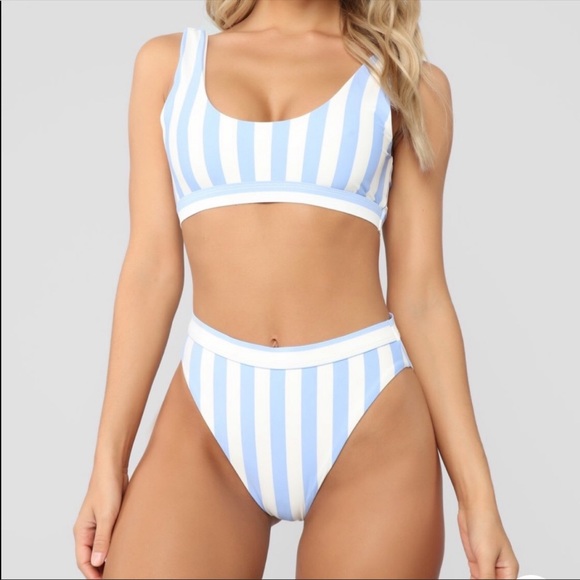 blue striped bathing suit